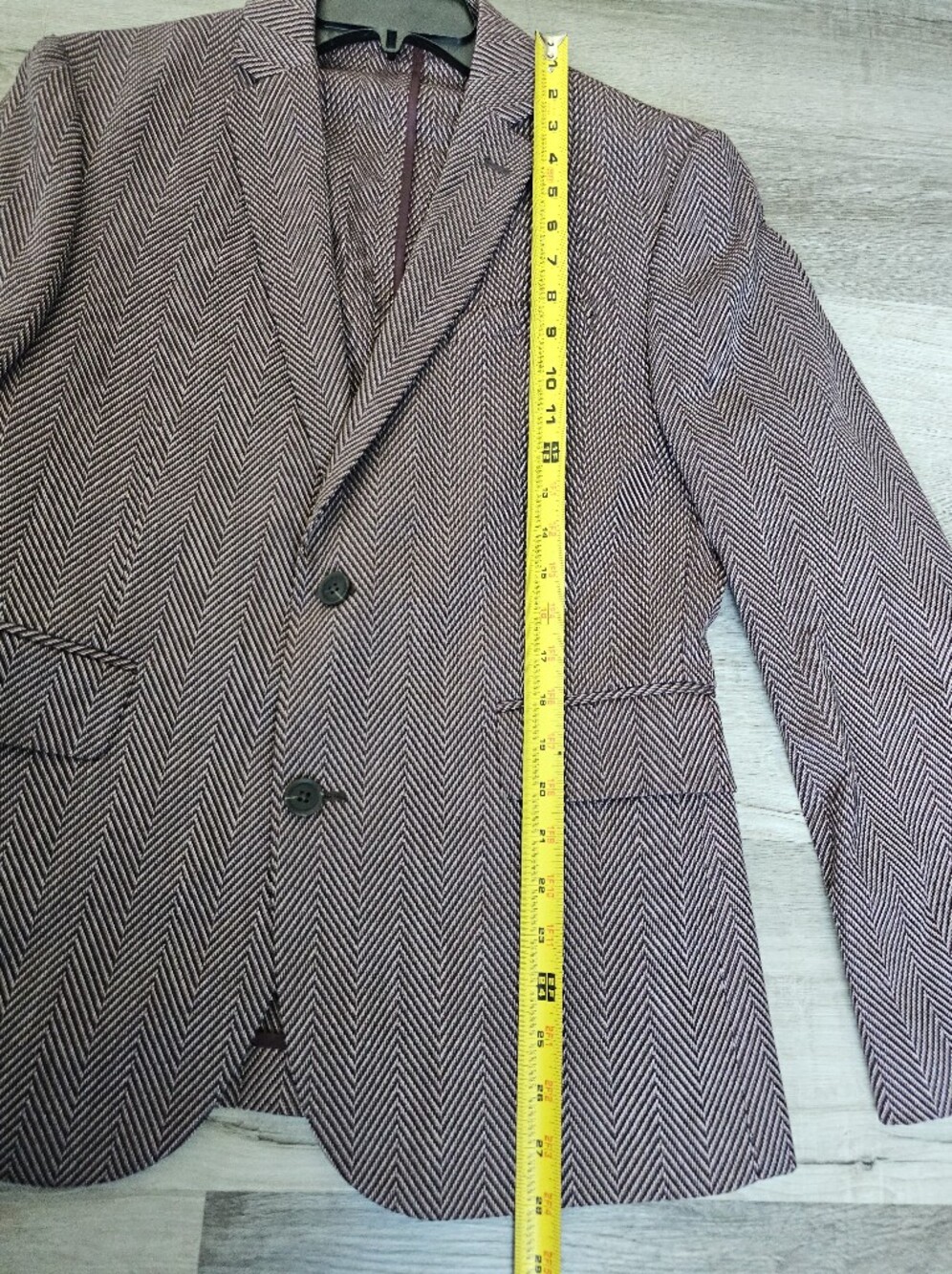 JF J.Ferrar Burgundy Herringbone Slim Fit Blazer Blazer Jacket - Size M (38/40S) - Picture 10 of 16